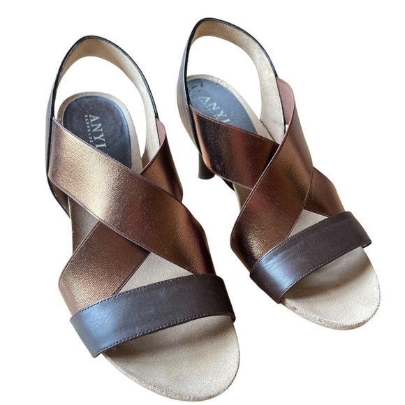 ANYI LU SLINGBACK SANDAL PUMP 8 STRAPPY BRONZE COPPER SLIP ON ELEGANT HEEL CHIC - Picture 3 of 10